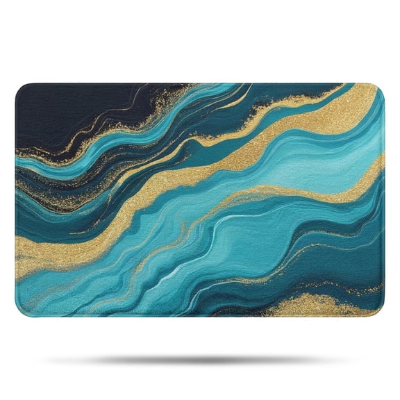 Blue Gold Wave Marble Pattern Bathroom Rugs Mat,Non Slip Microfiber Bathroom Rug,Rubber Backing,Soft Bathroom Mats for Bathroom Floor,Tub and Shower,17x27in(43x68cm)