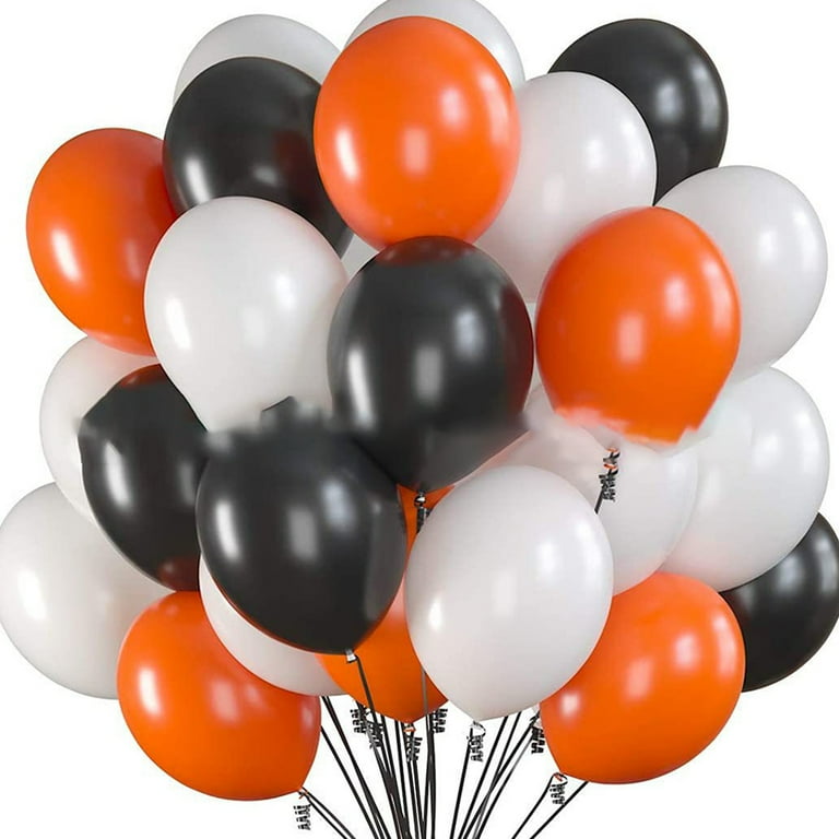 90-Pack,Colorful Balloons Assorted Colors, 10 Inches Bright Colors Rainbow Party  Balloon for Birthday Party Baby Shower Wedding Party Rainbow Balloons -  Black orange white 
