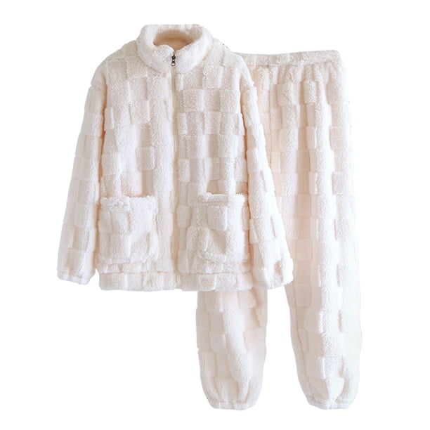 Gibobby Diseñador elegante ropa para el traje Otoño Invierno pijamas a juego unisex camisón de franela (Blanco, L)