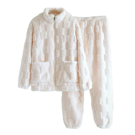 Sngxgn Womens Fall Pajama Sets Lounge Sleepwear Long Sleeve Soft Pjs Top Comfy Pjs Pants with Pockets(White XL)