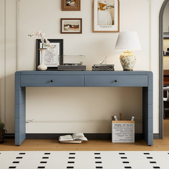 Xukmct Wood Console Table with 2 Drawers, Entryway Table for Entryway, Hallway, Living Room, Navy Blue