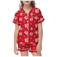 thumbnail image 1 of LUOGENLI Pyjamas pour Filles Taille 8 Manches Courtes Ensemble de Pyjamas pour Bébés Filles Garçons Satin de Noël Manches Courtes Vêtements de Nuit 2 Pcs Boutonnés Classiques Shorts Rouges Taille 4-5 Ans, 1 of 4