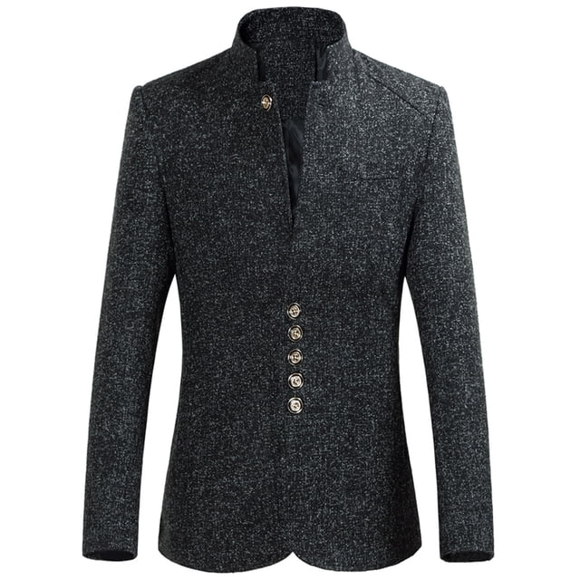 Men Casual Solid Stand-up Collar Slim-fit Buttons Back Center Slit Suit Coat