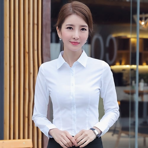 Camisa blanca de manga larga para mujer, blusa básica OL, ropa elegante a la moda, 2023