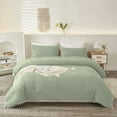 thumbnail image 2 of DNG Luxury 5 Piece Pom Pom Plain Pattern Comforter Set, 800 Thread Count, 100% Egyptian Cotton, White Vintage Pom-Pom Fringe Super Soft (Super King Size Light Sage Color), 2 of 9