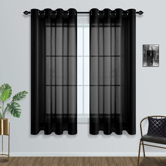 Juego de 2 paneles Sheer Curtains Mrs. Naturall Black, 160 x 160 cm