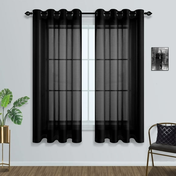 Juego de 2 paneles Sheer Curtains Mrs. Naturall Black, 160 x 160 cm