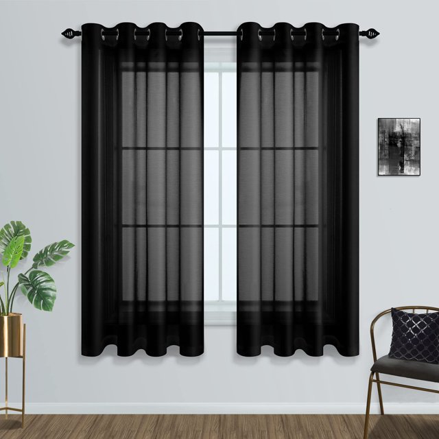Juego de 2 paneles Sheer Curtains Mrs. Naturall Black, 160 x 160 cm