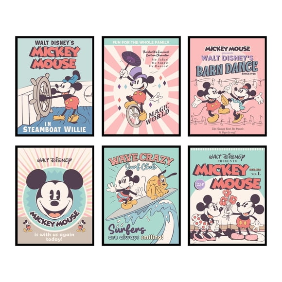 Decoración de pared con estampado de pelucas grandes de Mickey Mouse Art Disney, juego de 6
