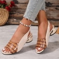 thumbnail image 2 of Hopeusnice Sandals for Women Soft Non-Slip Breathable Trendy PU Materials Summer Shoes Open Toe Sandals Women's Sandals Flat Mid-Heel Outdoor Shoes Brown 43, 2 of 9