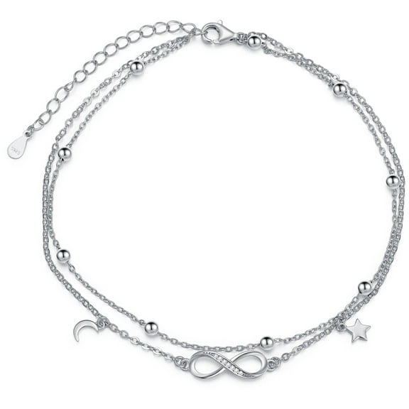 SOULMEET Sterling Silver Infinity Anklets, Moon and Star, 9 in, Gift Box