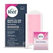 Veet Hair Removal Waxing Kit Strips with Shea Butter, Body Hair Remover for Women, 40 Count