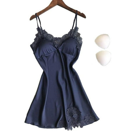 WSEVYPO Women Lingerie Satin Lace Chemise Nightgown Sexy Full Slips Sleepwear