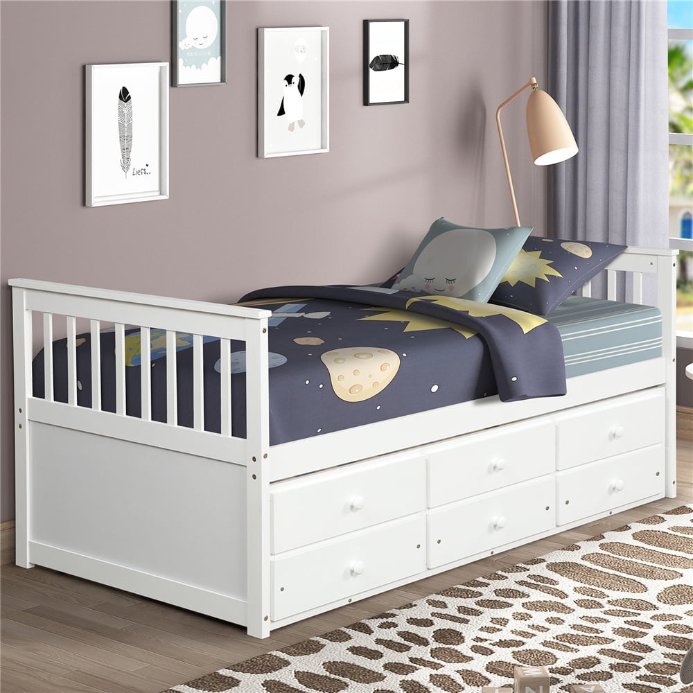 White Twin Bed Frame With Drawers Kids, Storage Bed White Twin