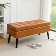 thumbnail image 2 of Syngar Modern Storage Bench, Upholstered Storage Ottoman with Wood Leg, PU Leather Entryway Bench with Storage for Living room, Bedroom, and Shop, Capacity of 300lbs, Easy Assemble, Brown, 2 of 13