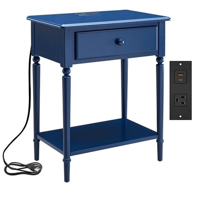 Pemberly Row Table de Chevet Côtier Table d'Appoint avec Chargeur CA/USB - Bleu Marine