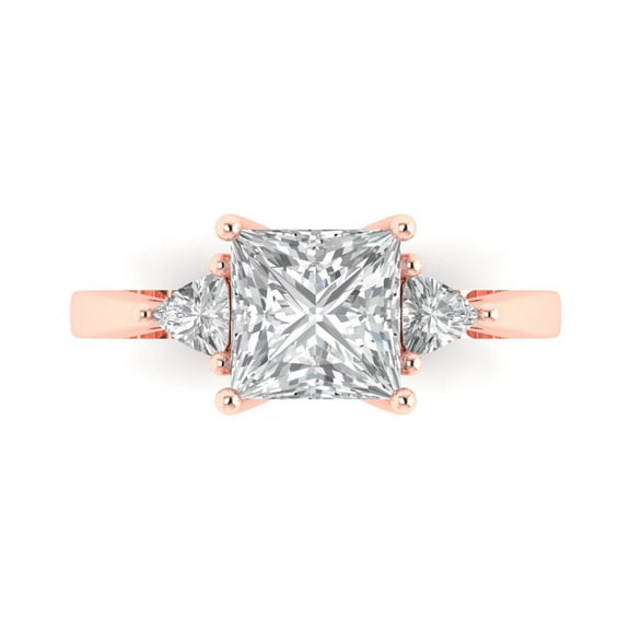 Three-Stone Engagement Ring for Women - 2.32ct Simulated Diamond in 14K Rose Gold Promise Ring