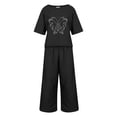 thumbnail image 4 of CILENON 2 Piece Travel Outfits for Women Womens Casual Printing Suit Crew Neck Short Sleeve Shirt And Trousers Pants Two Piece Set Plus Size Casual Outfits Womens Clothing Clearance Sale (Black,L), 4 of 5