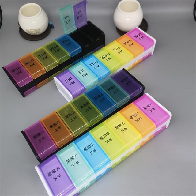 YAOMOBB Portable Case Transparent 7 Day Vitamin Organizer Box Portable AM PM Tablet Container