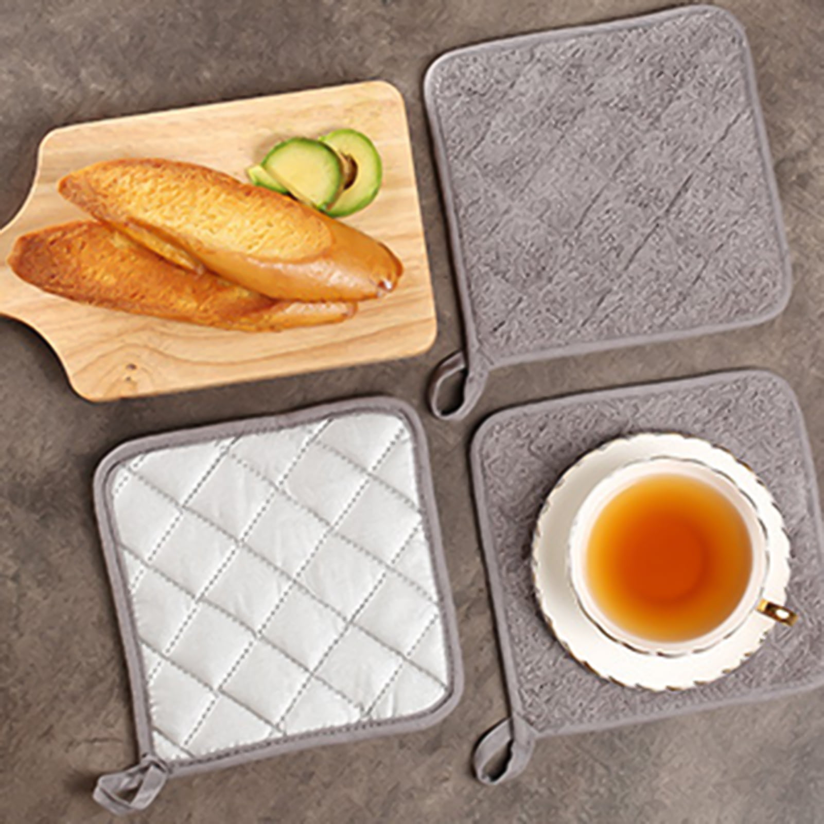 Travelwant 2pcs Pot Holders with Pocket- Soft Cotton Hot Pads with Non-Slip Silicone Grip and Hanging Loop - Heat Resistant Kitchen Potholders Trivet