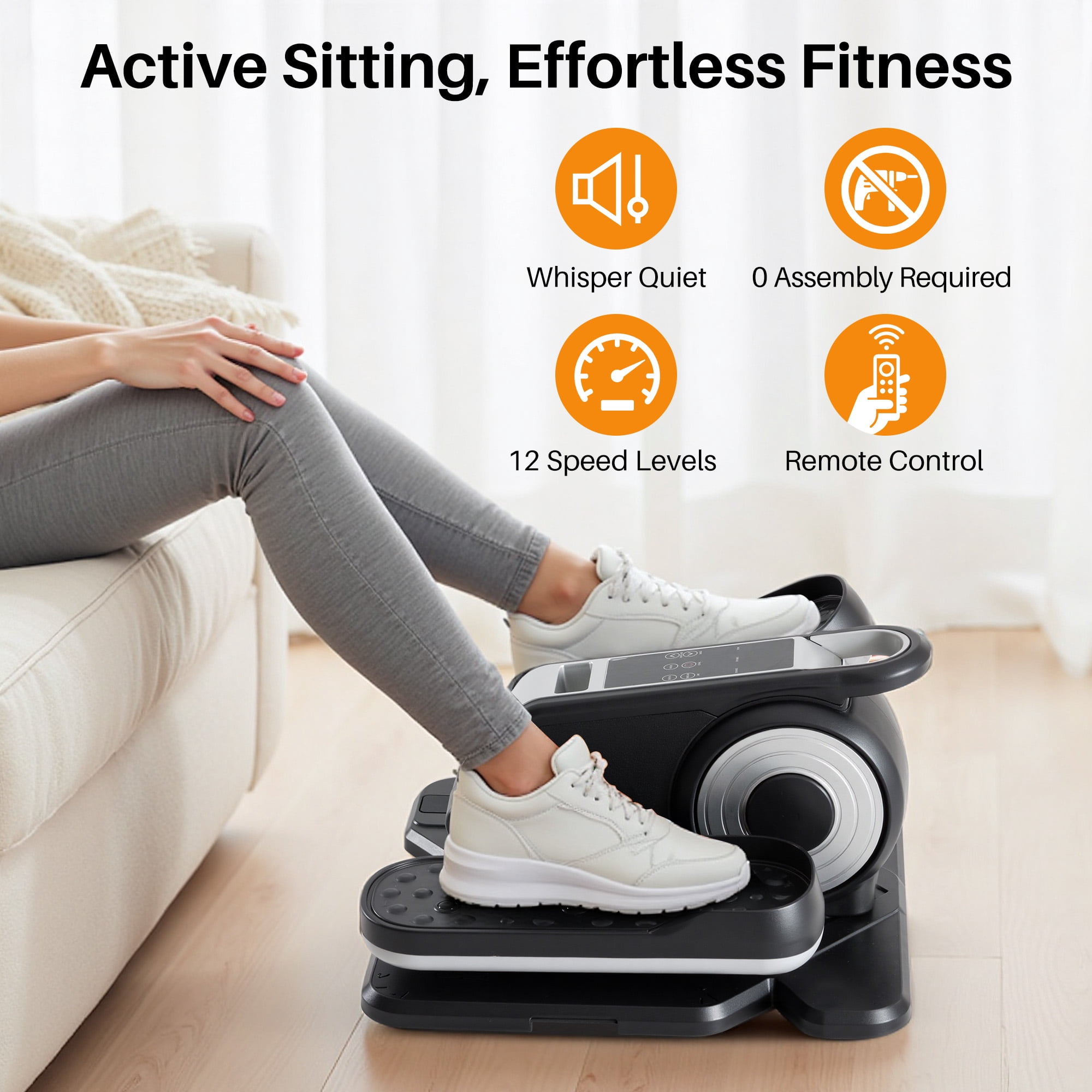 Atilioo Under Desk Elliptical Machine with Remote Control, Electric Elliptical Leg Exerciser, Portable Quiet Seated Pedal Exerciser for Seniors Younger, Silver
