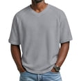 thumbnail image 2 of Horkkom Short Sleeve Shirts for Men V Neck Solid Color T-Shirts Summer Casual Loose T Shirts XL, 2 of 9