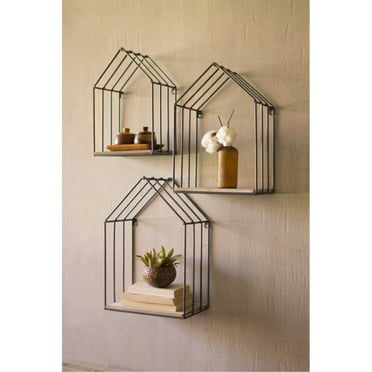 Kalalou CHW1057 7 x 12 x 18 in. Wood & Metal House Shelves - Set of 3