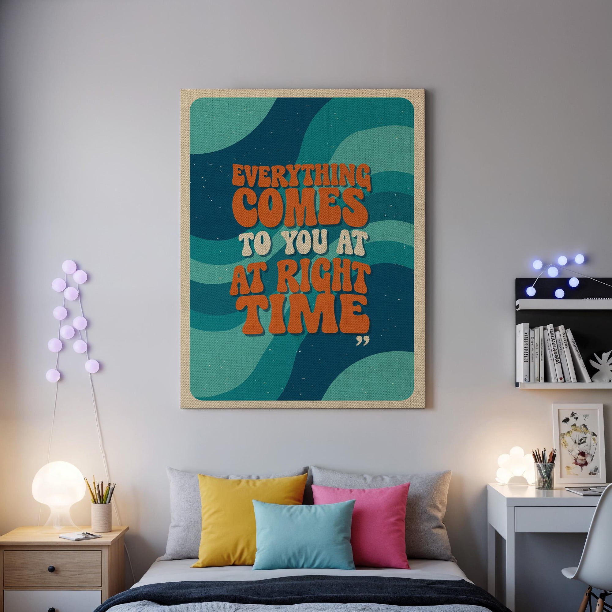 Everything Comes To You Poster Motivational Quote Wall Art Inspirational Decor Retro Typography Positive Vibes Poster Print Only