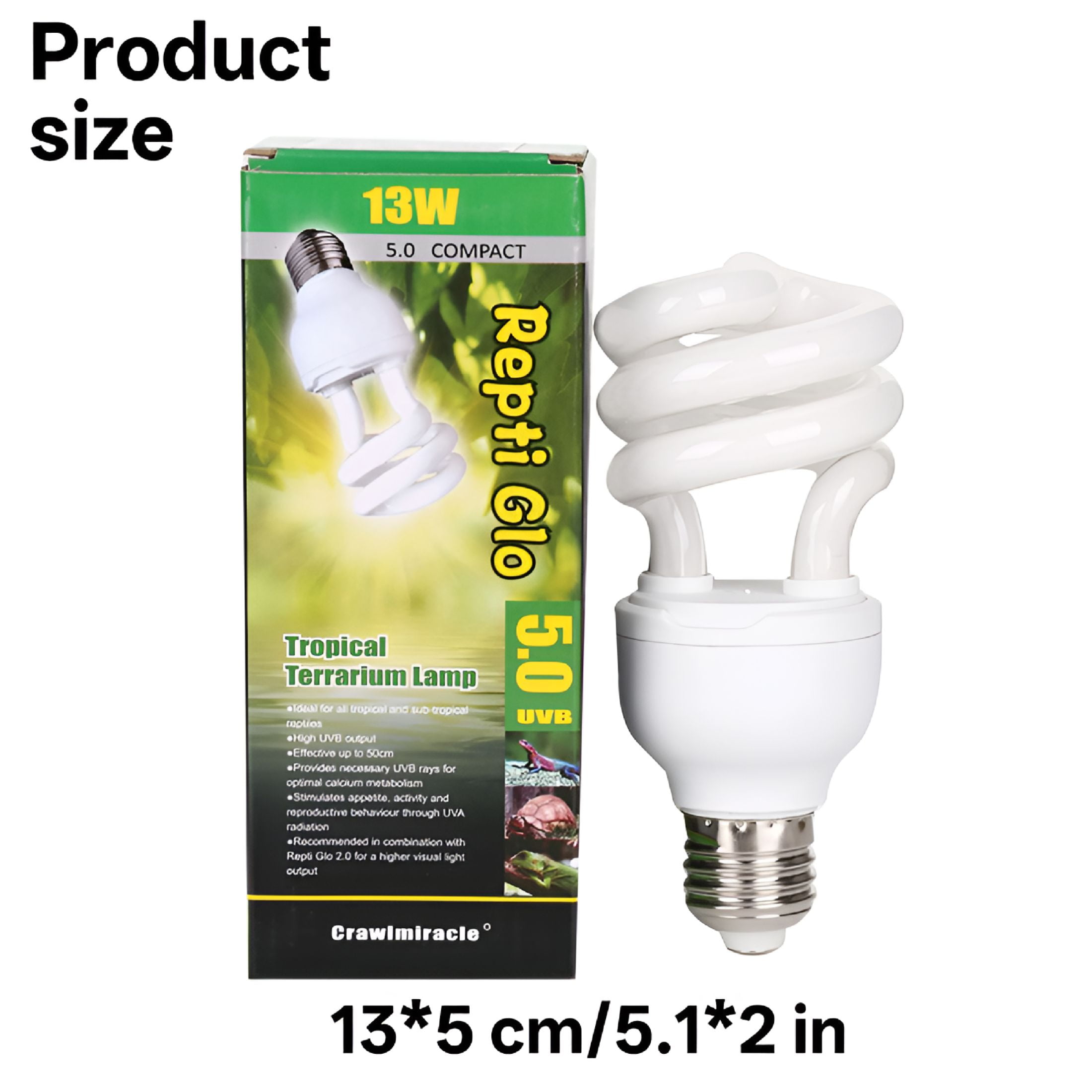 HIBIBUD UVA UVB Reptile Light 13W 5.0/10.0 Compact Fluorescent Terrarium Lamp for Tropical/Desert Reptiles and Amphibians