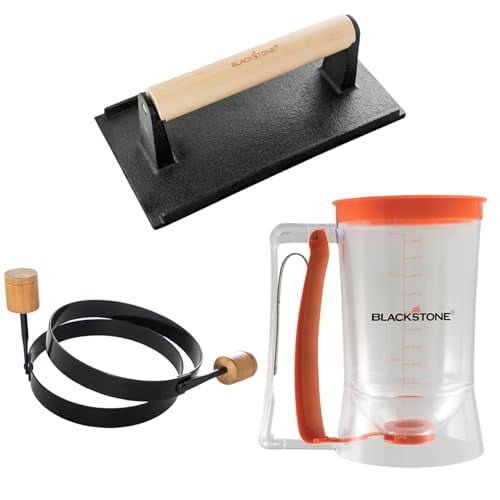 Blackstone 4-Piece Griddle Breakfast Kit with Egg Rings, Pancake Dispenser, and Griddle Press
