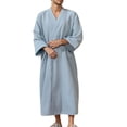 thumbnail image 3 of Men’s Lightweight Seersucker Bathrobe Cotton Classic Casual Nightwear with Pockets, 3 of 9