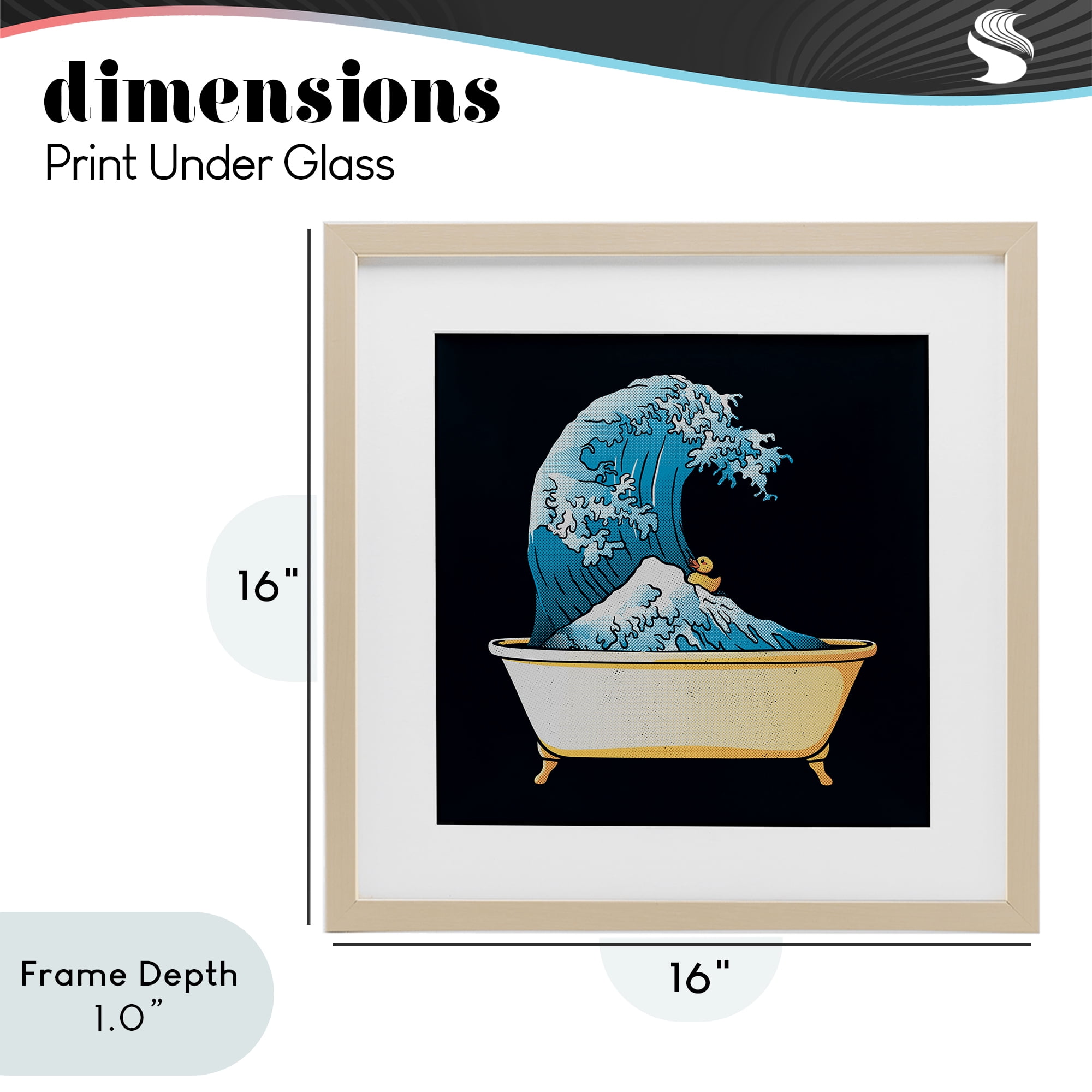 Stupell Industries Bathtub with Kanagawa Wave Birch Framed Print Under Glass, design by Tobe Fonseca