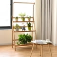 thumbnail image 3 of Giantex 3-Tier Hanging Plant Stand Storage Shelf, Folding Flower Pot Organizer Display Storage Rack, Adjustable Hanger Rod, Bamboo Planters Shelves Potted Holder for Patio Garden Balcony Bathroom, 3 of 10