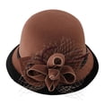 thumbnail image 2 of Cloche Bucket Hat AURORADY Stylish Fisherman's Hat Autumn and Winter Elegant Net Fabric Flower Round Top Bucket Hat, Coffee One Size Bucket Hats, 2 of 5