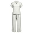 thumbnail image 4 of BRELIL Women Plus Size Two Piece Outfits V Neck Short Sleeve Tee Wide Leg Pants Casual Lounge Set Solid Boho Vacation Travel Loose Tracksuit, White XL, 4 of 6