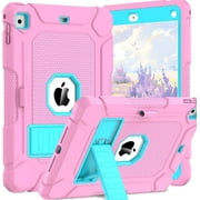 SUPNICE Case for iPad 6th/5th Generation (9.7-inch, 2018/2017),iPad Air 2nd Generation Case (2014) with Kickstand, Hybrid Shockproof Protective iPad 9.7 Case for Kids,Pink and Turquoise