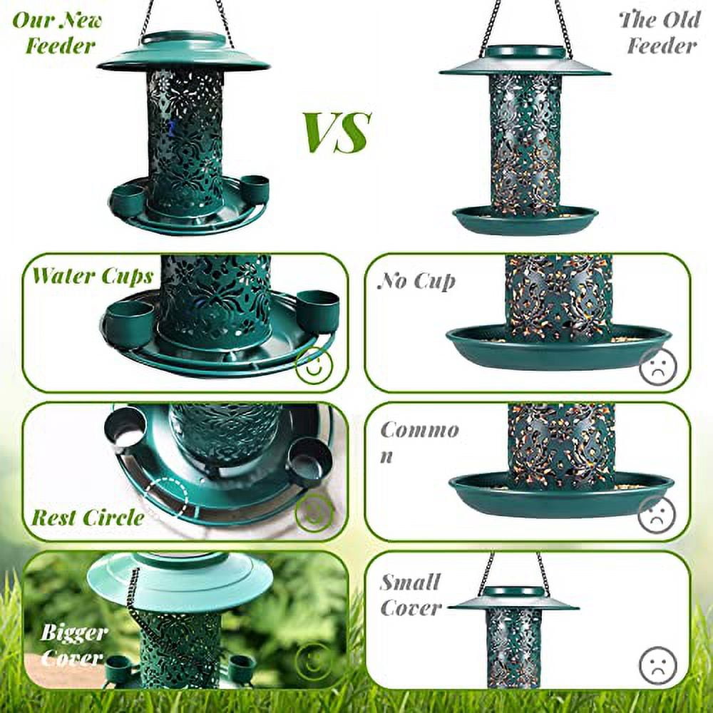 Solar Powered Bird Feeder for Outdoors Hanging Iron Metal Solar Powered Hummingbird Feeder Outside for Garden Backyard · Green