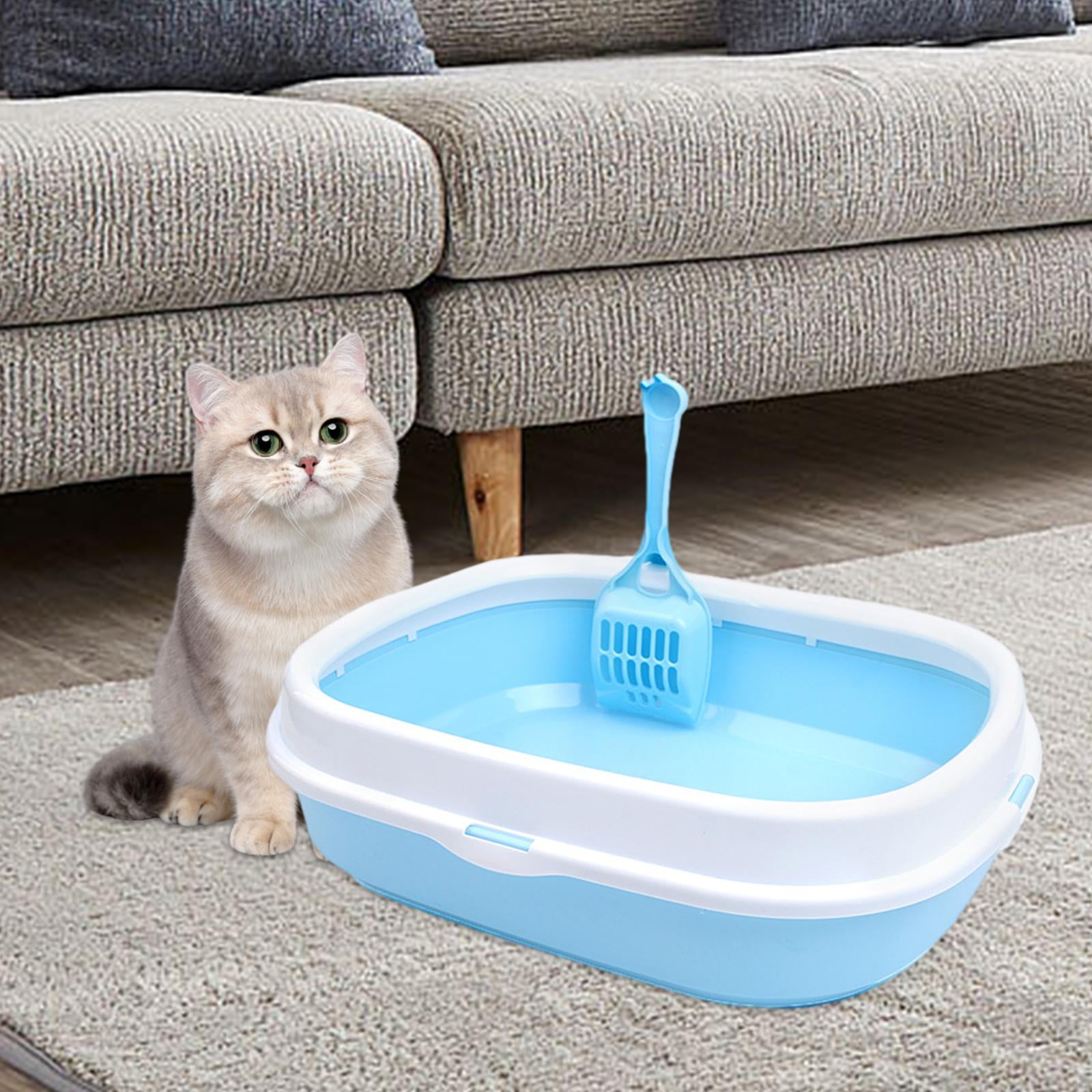 EHJRE Cat High Sided Durable for All Kinds of Cat Litter Sturdy Splashproof Open Top Pet Litter Tray Kitten Potty Toilet Light Blue