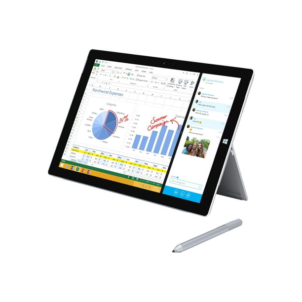Microsoft Surface Pro 3,3 3 - Tablette - Intel Core i7 - 4650U / jusqu'à GHz - Gagner 8.1 Pro 64 Bits - HD Graphiques 5000 - 8 Go RAM - 256 Go SSD - 12" Écran Tactile 2160 x 1440 (HD Complet Plus) - Wi-Fi 5 - Argent