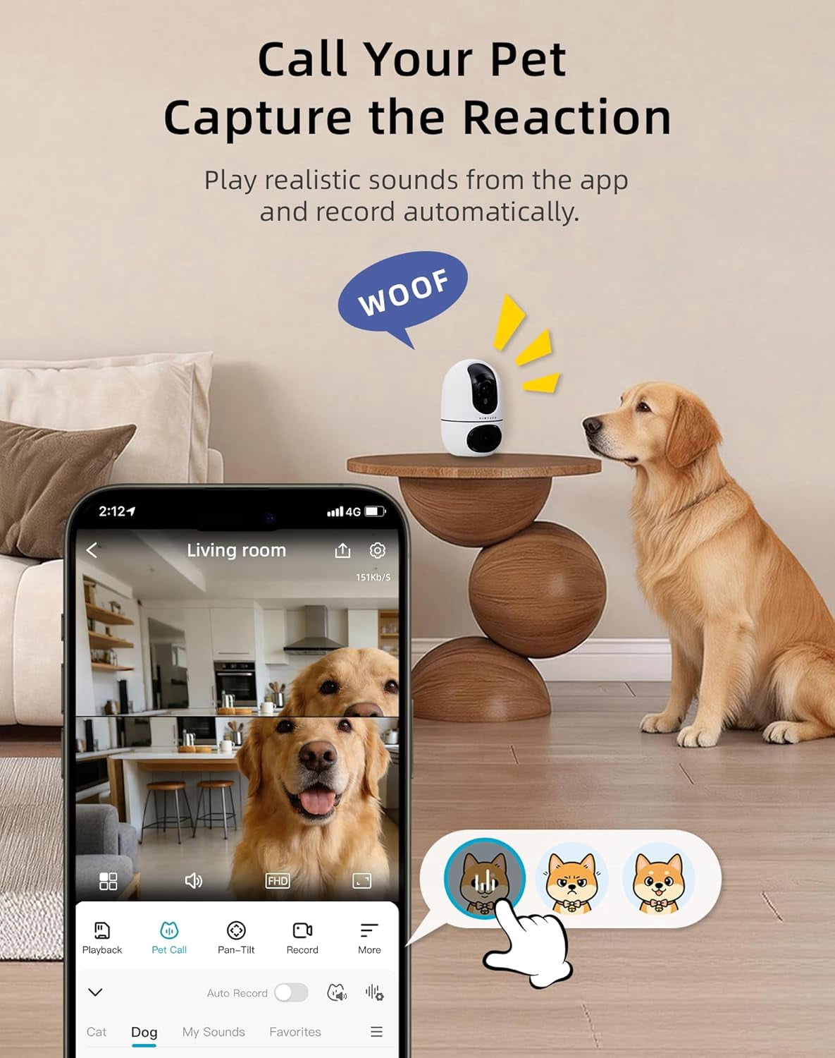 virtavo Pet Camera for Dogs & Cats, Indoor Security Camera with 360° PTZ, Smart Motion Tracking, 2‑Way Audio, Night Vision, Dual‑Lens Two Views in One, No Monthly Fee, 2.4GHz WiFi
