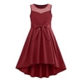 thumbnail image 5 of Rggeeun Toddler Girls Sleeveless Satin Party Dress With Mesh Bow Belt Formal Occasion Girl Dress Elegant Length Gown For Special Events Cozy Casual O-Neck Sundress, 5 of 5