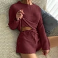 thumbnail image 2 of Siilsaa Womens Waffle Knit Pajama Sets Long Sleeve Top and Shorts Matching Lounge Set Loungewear Sweatsuit with Pockets Red,XL, 2 of 5