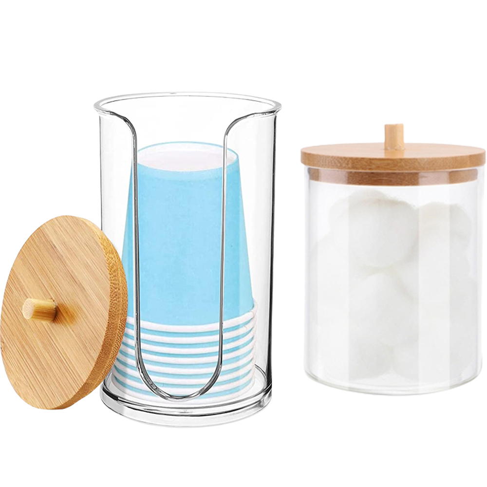 Bathroom Storage Containers Clear Plastic Apothecary Jars With Lids For  Organizing Cotton Ball, Cotton Swab, Cotton Round Pads(2pcs, Transparent