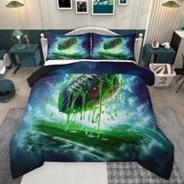 Castle Fairy Football Print 3 Pieces Queen Comforter Set for Boys Girls,Sport Ball Gamer Ultra Soft Bedding Sets,Abstract Green Graffiti Splash Bedding Comforter Set Breathable
