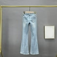 thumbnail image 4 of Womens Stretchy High Waisted Flare Jeans Star Embroidery Long Trousers Casual Versatile Denim Pants Bell Bottom Jeans for Women, 4 of 6