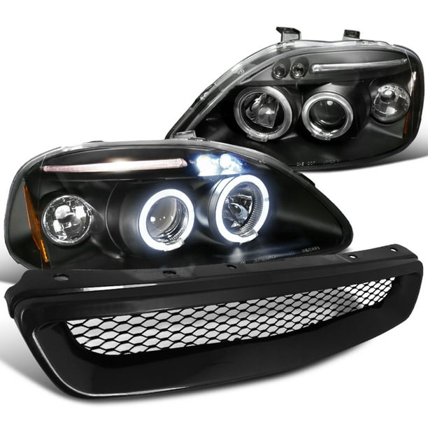 SpecD Tuning for Honda Civic Black Led Halo Projector Headlights, Type