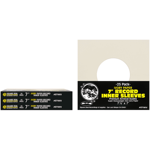 (100) 7" 45rpm Ivory Vinyl Record Inner Sleeves - Archival Quality, Super Heavyweight 29# Paper with Hole - 07IWIV