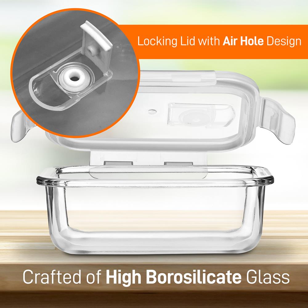 NutriChef 10-Piece Glass Food Containers - Stackable Superior Glass Meal-prep Storage, (Gray)