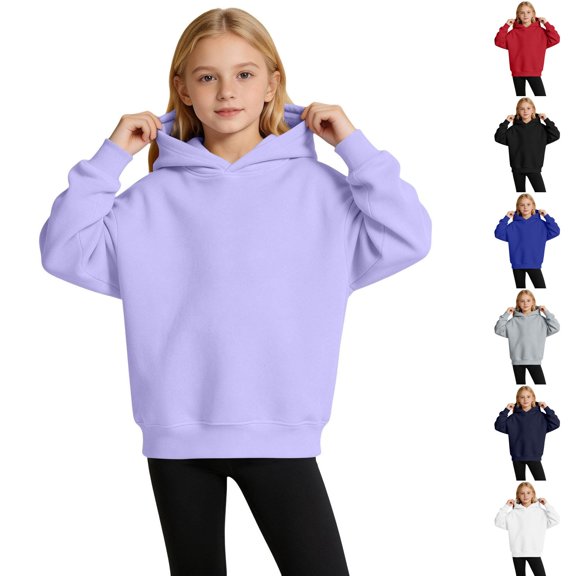 Pullover Hoodie for Girls Fleece Hooded Sweatshirt Long Sleeve Solid Pockets Casual Cute Tops
