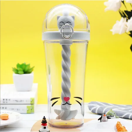 

Creative Plastic Straw Water Bottle Cute Animal Drinking Cup Portable Large Capacity For Student Adult Children Mixing Cups White 500 ml